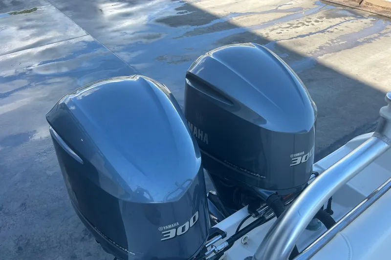 Slide: The Image of Twin Yamaha 300 outboard engines on a 2015 Century 2901 Center Console boat. - 33