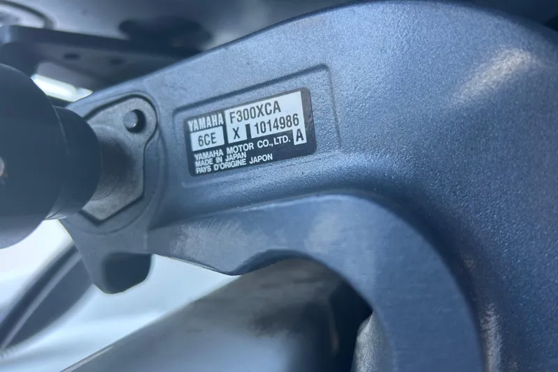Slide: The Image of Close-up of Yamaha F300XCA engine label on 2015 Century 2901 Center Console. - 45