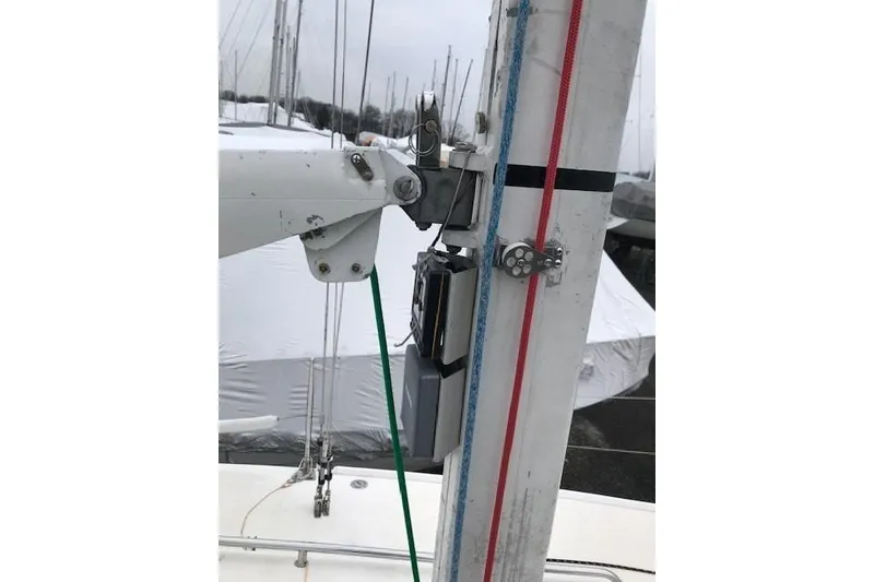 Slide: The Image of Close-up of a 1997 JBoat J 105 sailboat mast and rigging components. - 16