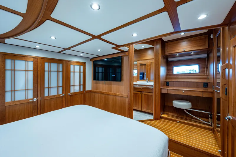 Slide: The Image of Luxurious interior of 2022 Sabre 58 Salon Express yacht with elegant wood finish. - 16