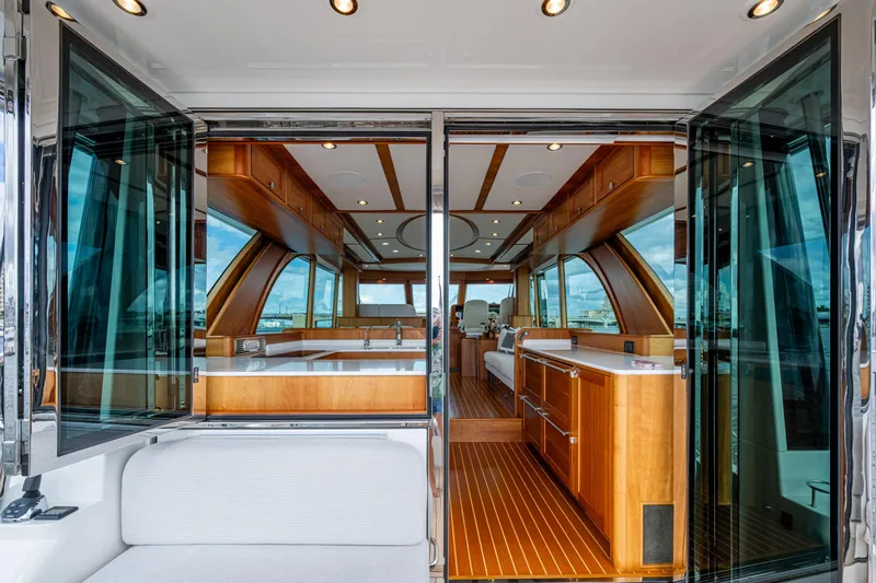 Slide: The Image of Luxurious interior of 2022 Sabre 58 Salon Express yacht with elegant wood finishes. - 5