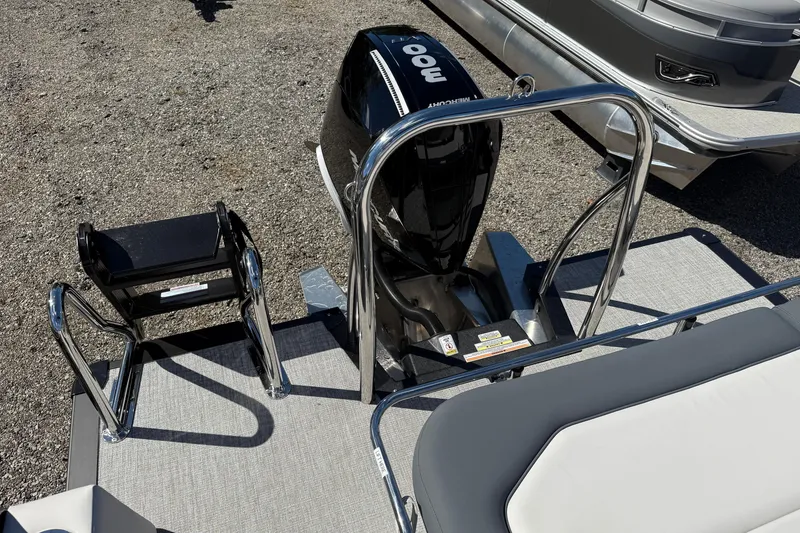 Slide: The Image of 2026 Tahoe Pontoon LTZ Entertainer with powerful Mercury 300 outboard engine and sleek design. - 3