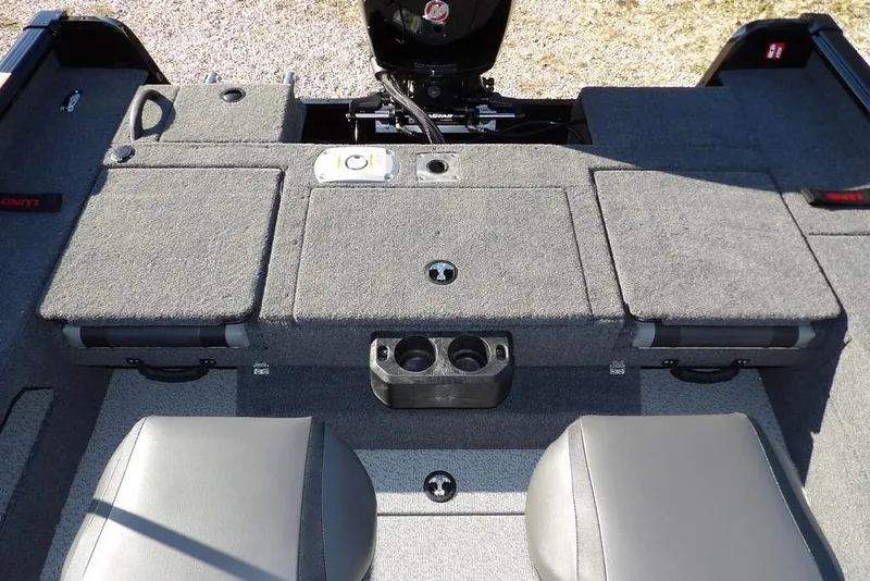 Slide: The Image of 2026 Lund 1875 Impact XS Sport boat interior with seating and storage compartments. - 6