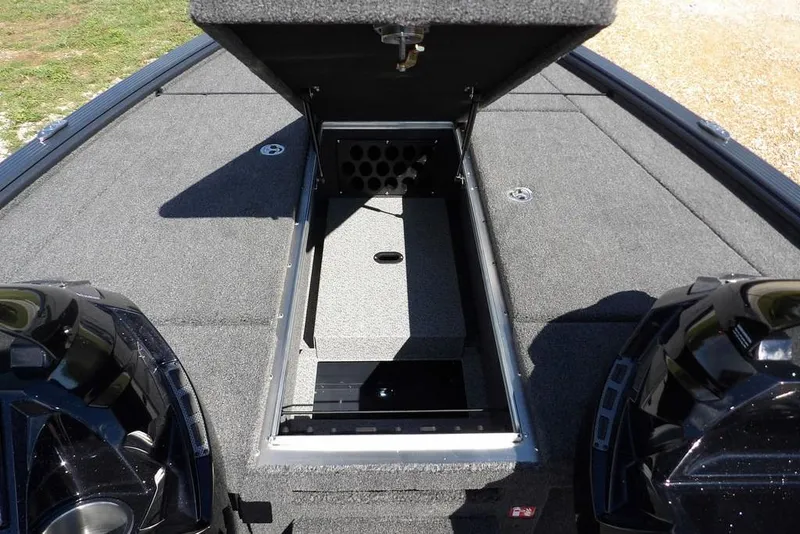 Slide: The Image of 2026 Lund 1875 Pro-V Bass XS boat with open storage compartment. - 39