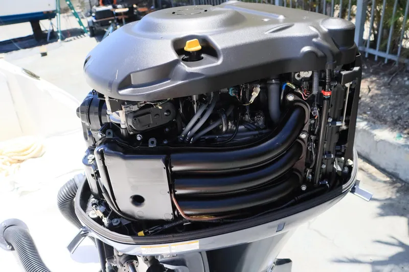 Slide: The Image of 2015 Everglades 245 CX boat engine, detailed view of internal components. - 20