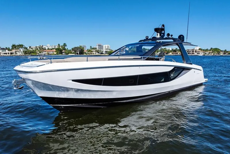 Slide: The Image of 2024 Azimut Verve 42 yacht cruising on a sunny day, showcasing sleek design and luxury. - 16