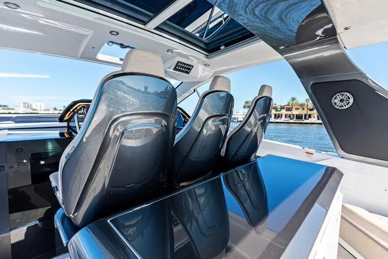 Slide: The Image of 2024 Azimut Verve 42 yacht interior with sleek seating and modern design. - 24