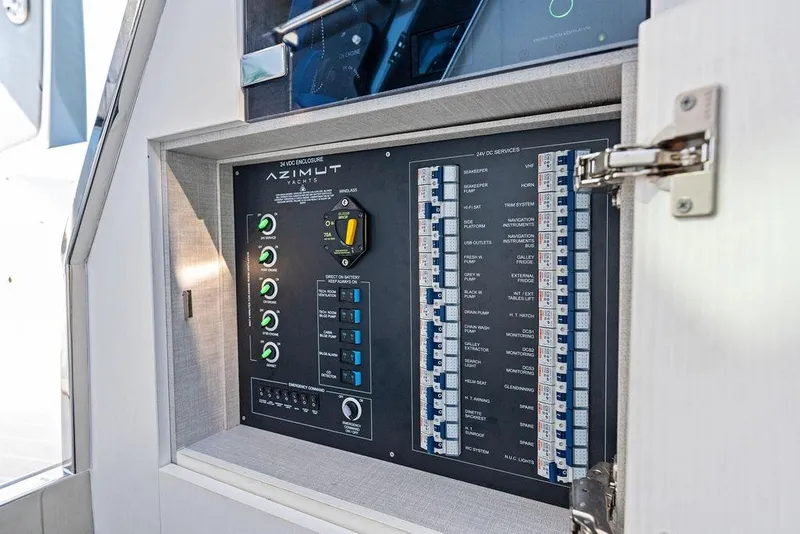 Slide: The Image of Electrical panel of 2024 Azimut Verve 42 yacht, showcasing switches and controls. - 45