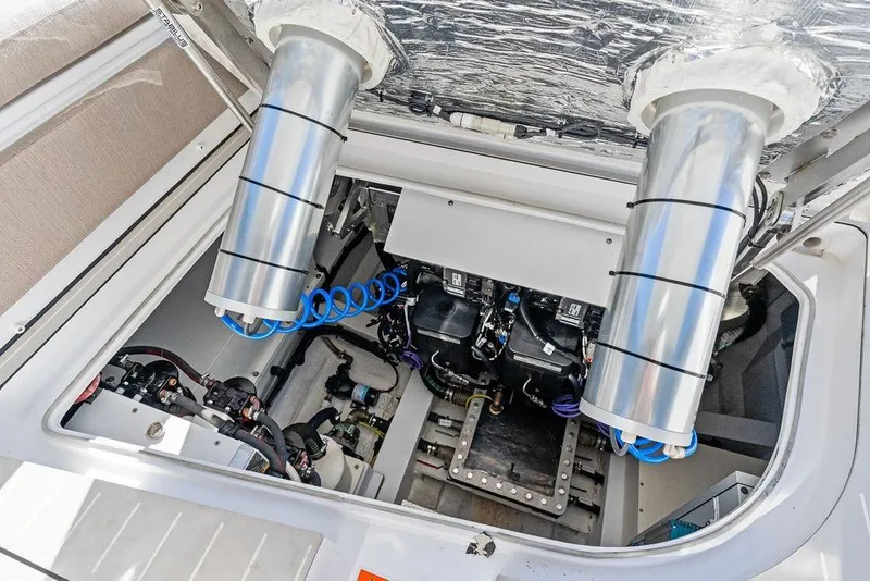 Slide: The Image of Engine compartment of 2024 Azimut Verve 42 yacht, showcasing mechanical components and systems. - 47