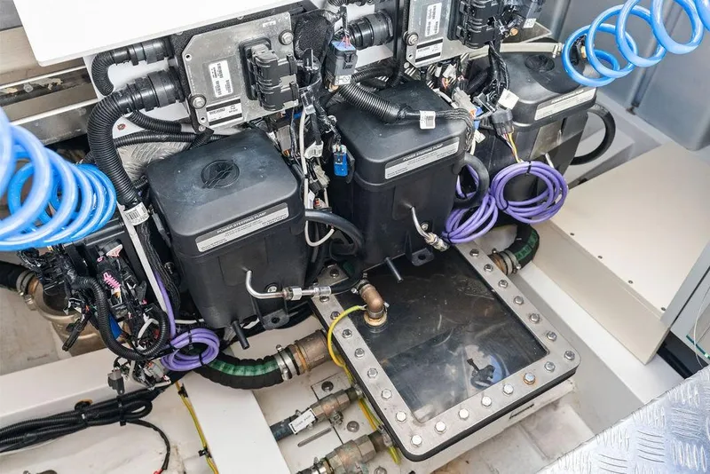 Slide: The Image of Engine room of 2024 Azimut Verve 42 yacht, showcasing advanced mechanical components. - 48