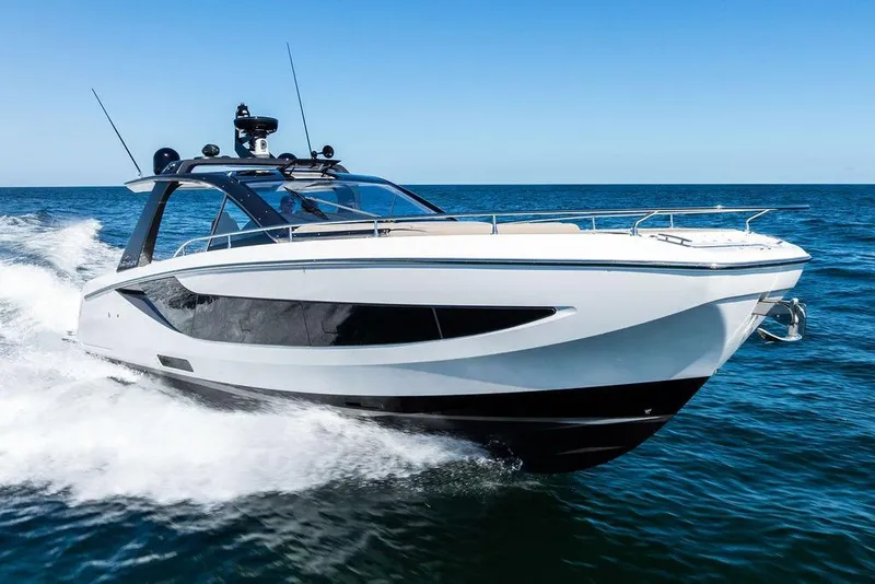 Slide: The Image of 2024 Azimut Verve 42 luxury yacht cruising on open sea. - 9