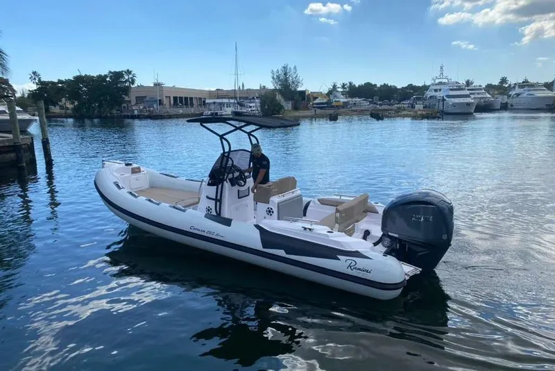 Slide: The Image of 2026 Ranieri CAYMAN 23 Sport boat on calm water, clear sky background. - 8