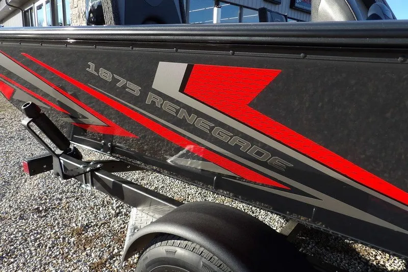 Slide: The Image of 2026 Lund 1875 Renegade boat with bold red and gray graphics. - 42