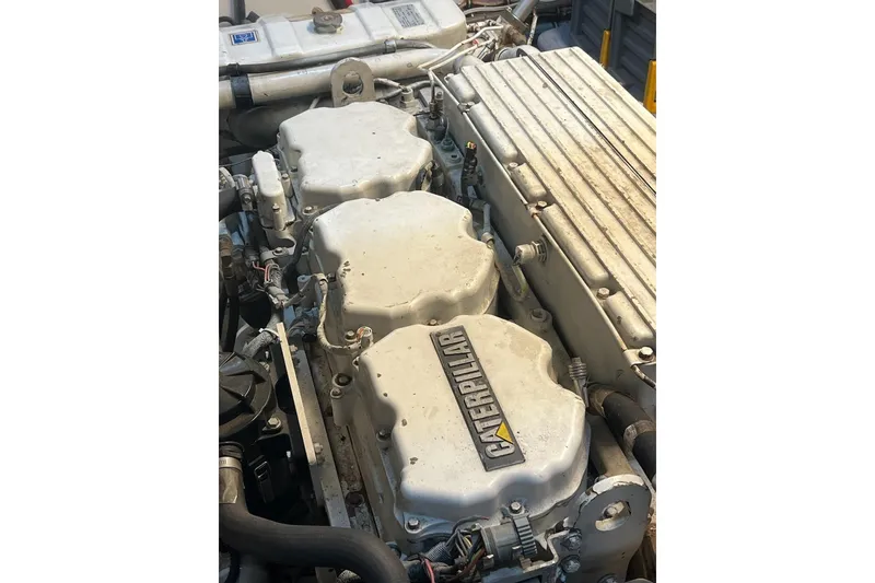 Slide: The Image of Engine of 1985 Hatteras 58 Motor Yacht with Caterpillar components. - 38
