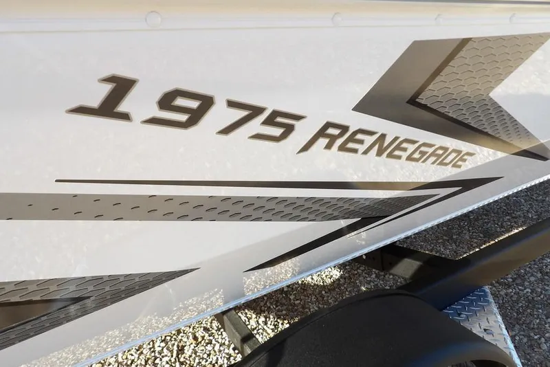 Slide: The Image of Close-up of 2026 Lund 1975 Renegade boat graphics and design details. - 45