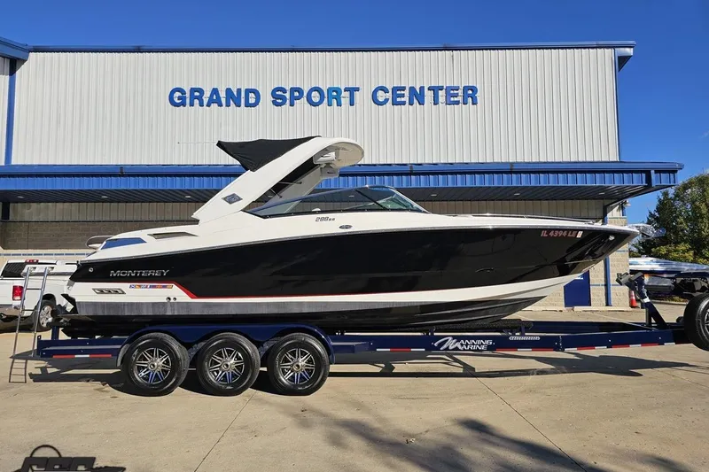 Slide: The Image of 2015 Monterey 288SS Super Sport boat on trailer at Grand Sport Center. - 1