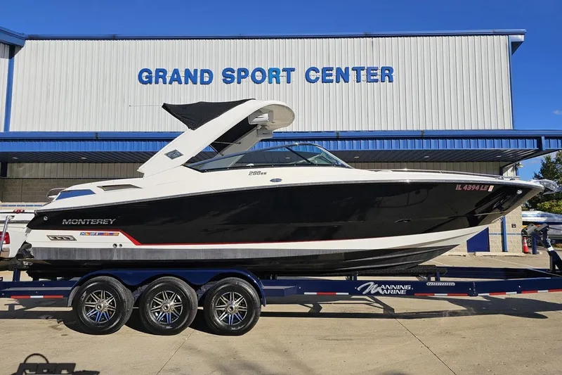 Slide: The Image of 2015 Monterey 288SS Super Sport boat on trailer at Grand Sport Center. - 2