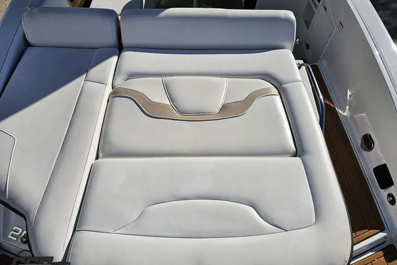 Slide: The Image of 2015 Monterey 288SS Super Sport boat with luxurious white leather seating. - 31