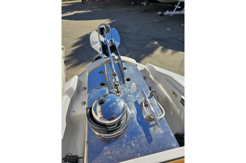 Slide: The Image of Bow of 2015 Monterey 288SS Super Sport boat with anchor and chrome fittings. - 88