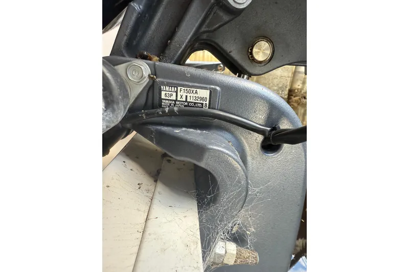 Slide: The Image of Yamaha F150XA engine detail on 2014 Grady-White Freedom 275 boat. - 62