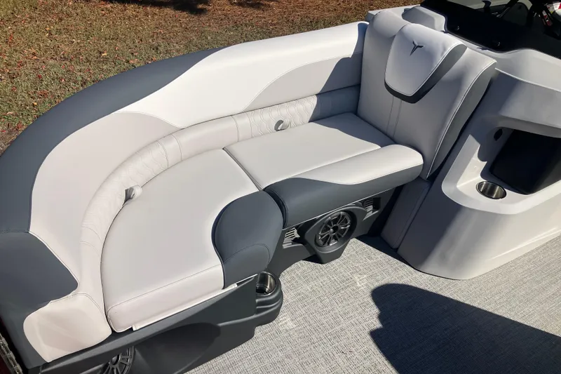 Slide: The Image of 2026 Tahoe Pontoon LTZ Quad Lounger with luxurious seating and modern design. - 9