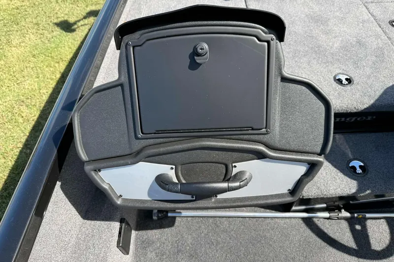 Slide: The Image of 2025 Ranger RT198P boat dashboard with storage compartment, featuring sleek design and modern materials. - 8