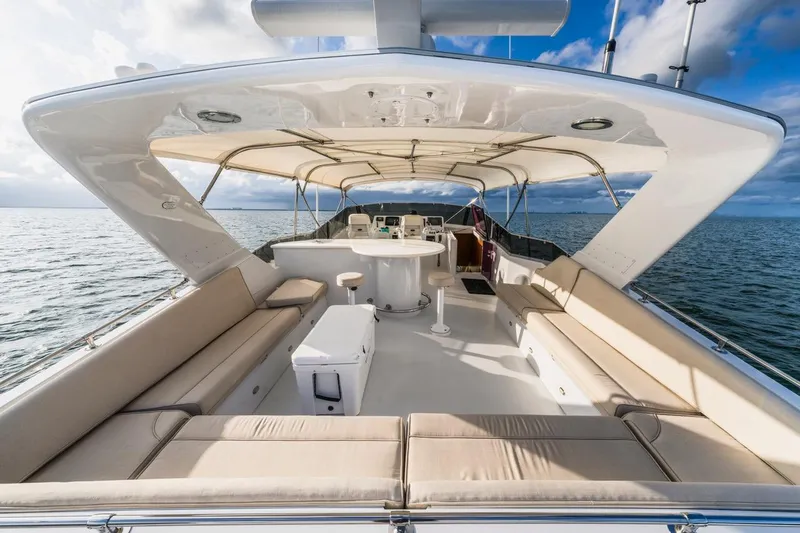 Slide: The Image of Luxurious 2000 Hatteras 74 Cockpit Motor Yacht with spacious deck and seating area. - 16