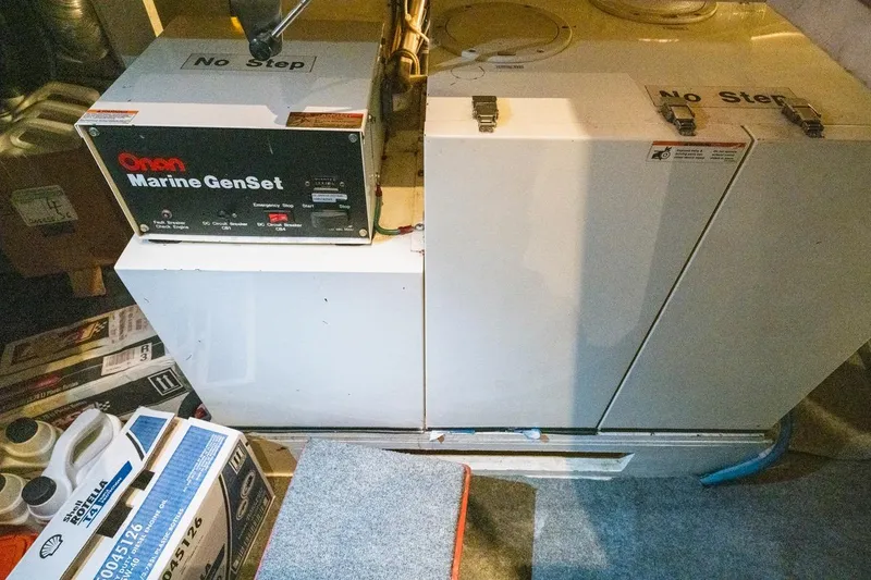 Slide: The Image of Onan Marine GenSet in 2000 Hatteras 74 Cockpit Motor Yacht engine room. - 72