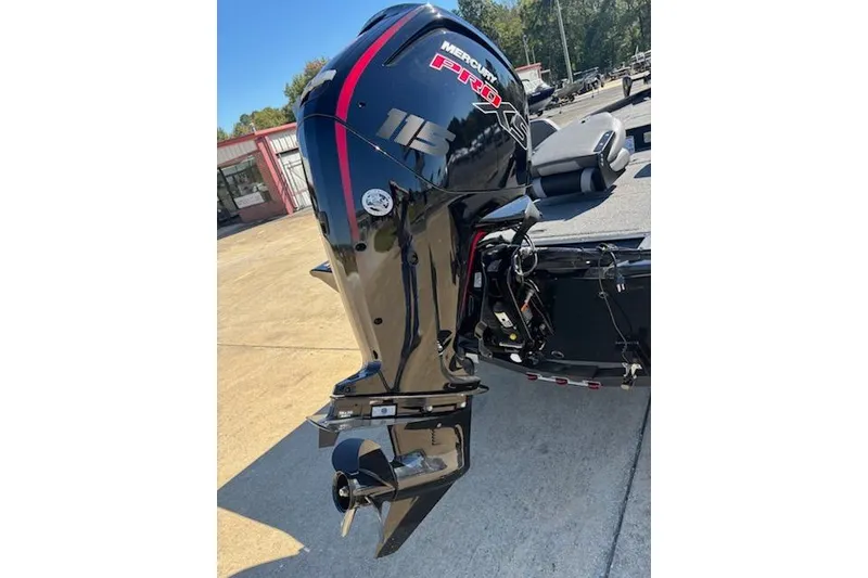 Slide: The Image of 2025 Lowe Stinger 195 Bass boat with Mercury Pro 115 outboard motor. - 5
