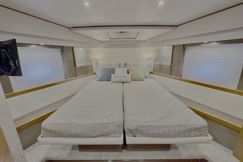 Slide: The Image of Luxurious bedroom interior of 2020 Tiara Yachts F53 Flybridge with modern design. - 18