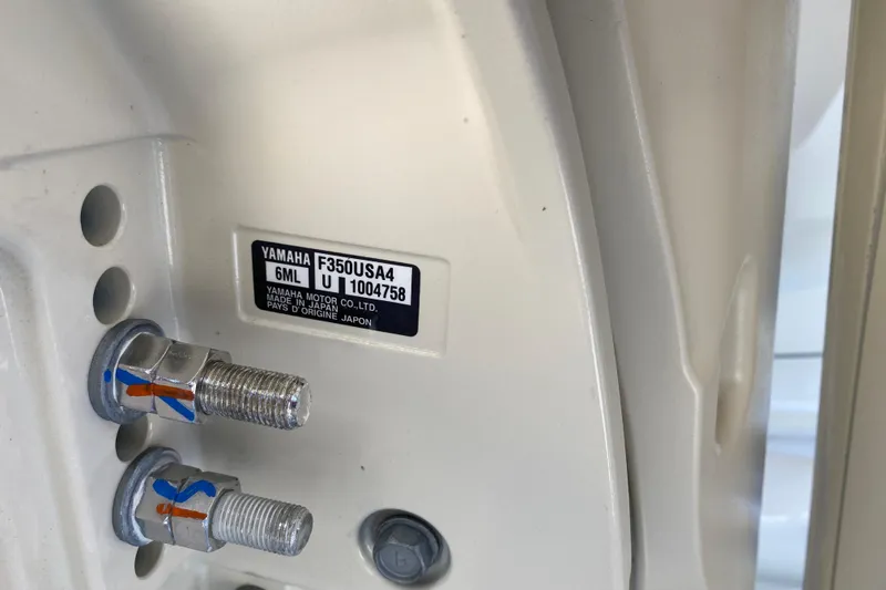 Slide: The Image of Yamaha F350USA4 engine label on 2026 Grady-White Canyon 336 boat. - 23