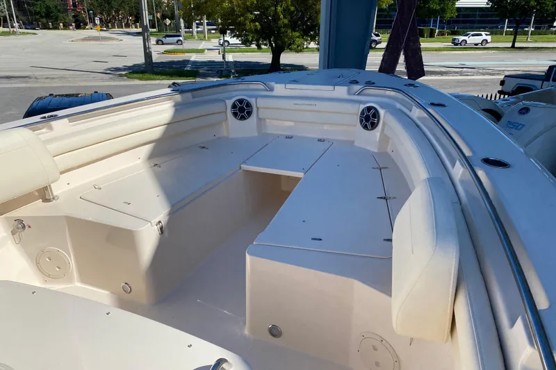 Slide: The Image of 2026 Grady-White Canyon 336 boat interior with spacious seating and modern design. - 4