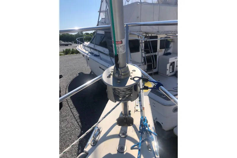 Slide: The Image of 1982 Tartan 33 sailboat deck with rigging and winch system. - 10