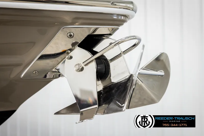 Slide: The Image of 2022 Crownline 265 SS boat anchor detail, featuring sleek stainless steel design. - 69