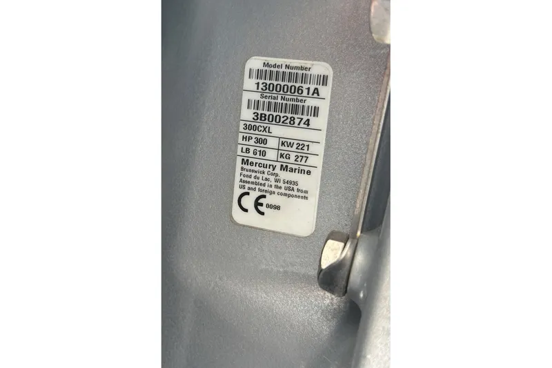 Slide: The Image of Label on Mercury Marine engine, model 300CXL, 300 HP, for Custom Infusion 34 CC, 2021. - 66