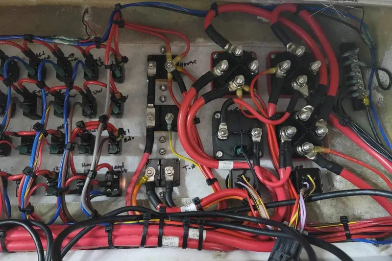 Slide: The Image of Electrical wiring system in a 2021 Custom Infusion 34 CC boat. - 70