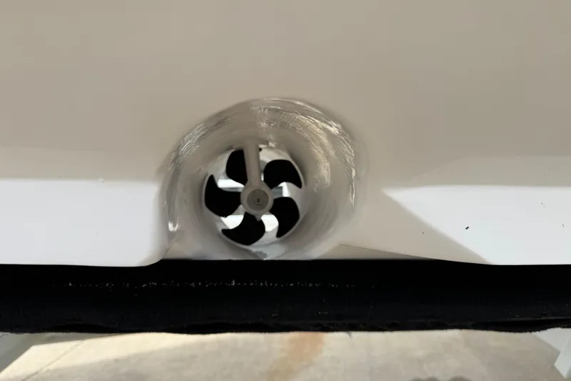 Slide: The Image of Close-up of a 2004 Cigarette 42 Tiger boat's propeller in a white hull. - 24