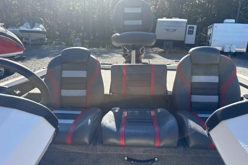 Slide: The Image of Interior of 2022 Boomeranger 198P boat with stylish seating and modern design. - 7