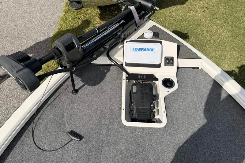 Slide: The Image of Ranger ALPHA 208 boat deck with Lowrance equipment, 2025 model, featuring advanced fishing technology. - 5