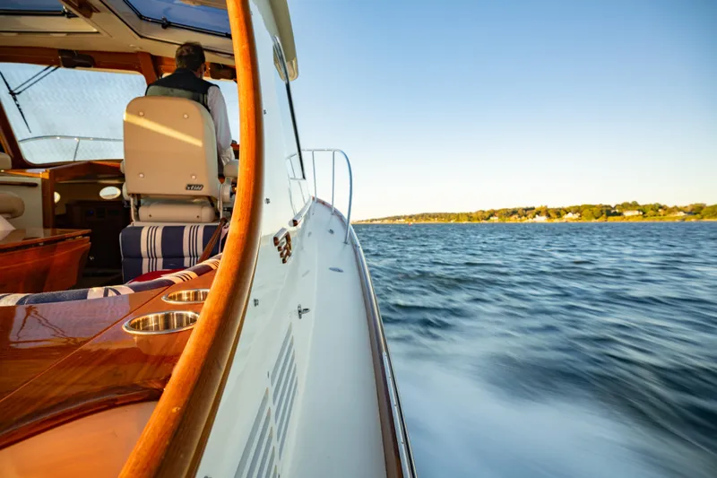 Slide: The Image of 2015 Hinckley Picnic Boat MK III cruising on a sunny day, interior view. - 23