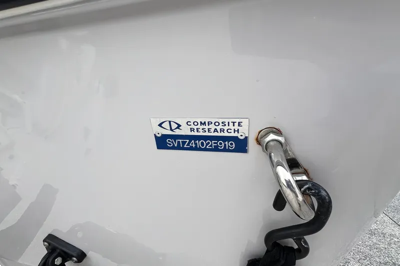 Slide: The Image of 2019 Sea Born FX24 Bay boat identification plate with Composite Research branding. - 8