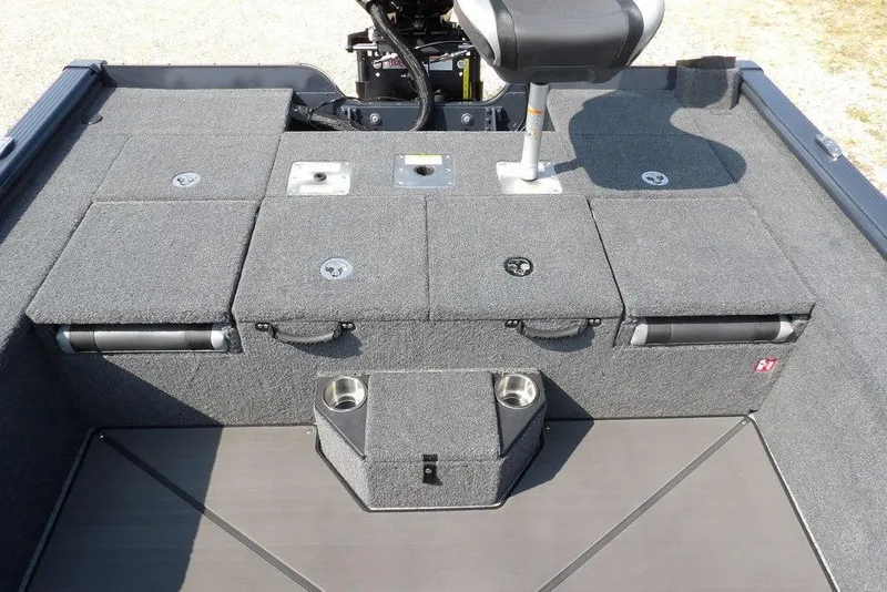 Slide: The Image of 2026 Lund 2075 Pro-V Bass XS boat interior with seating and storage compartments. - 9