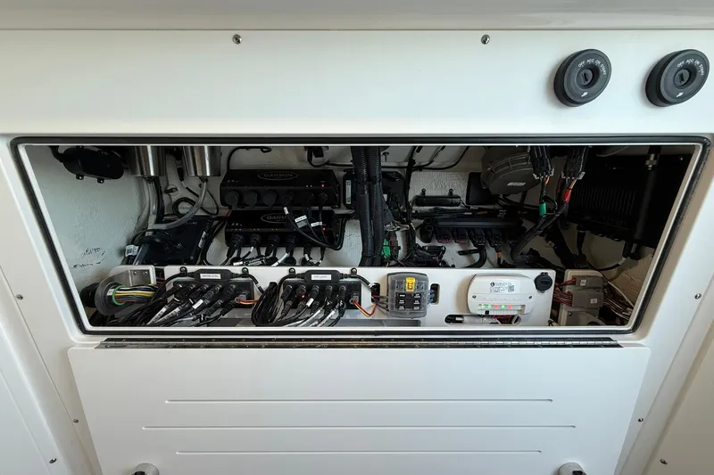 Slide: The Image of Electrical panel of 2026 Crevalle 33 CSF boat, showcasing wiring and components. - 71