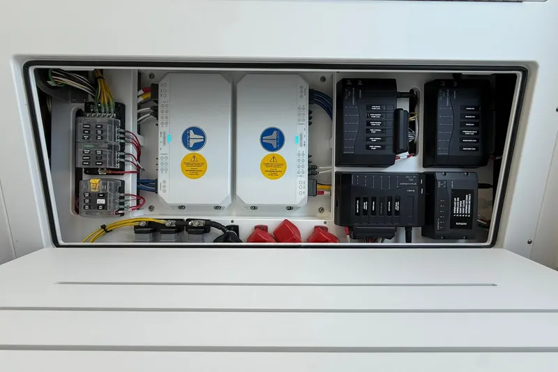 Slide: The Image of Electrical panel of 2026 Crevalle 33 CSF boat, showcasing wiring and components. - 72