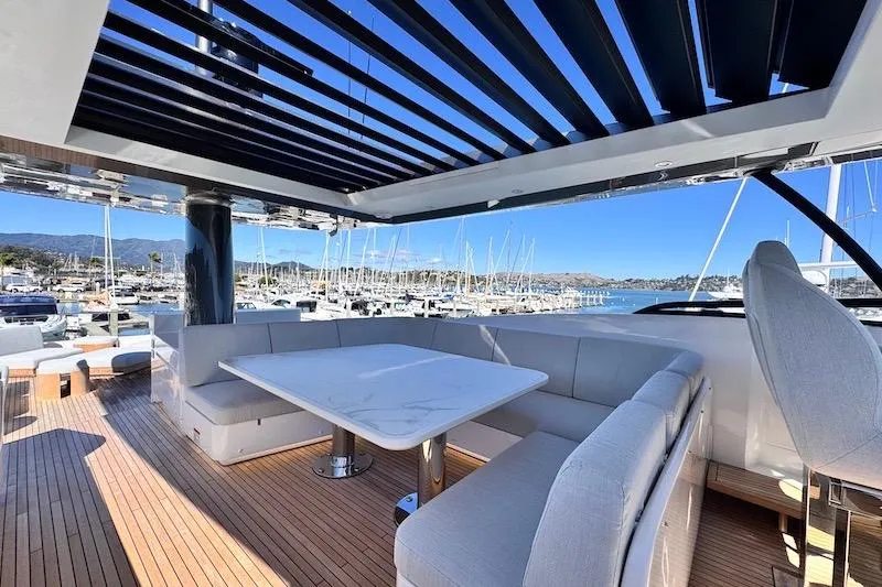 Slide: The Image of Luxurious Azimut Grande Magellano 25 Metri yacht deck with marina view, 2026 model. - 38