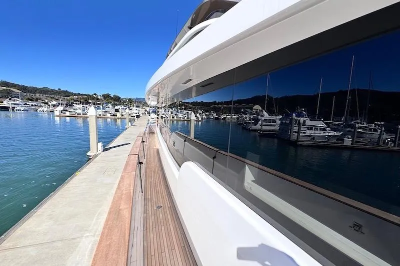 Slide: The Image of Azimut Grande Magellano 25 Metri 2026 yacht with spacious deck and marina view. - 6