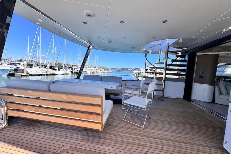 Slide: The Image of Azimut Grande Magellano 25 Metri yacht docked at marina, 2026 model. - 8