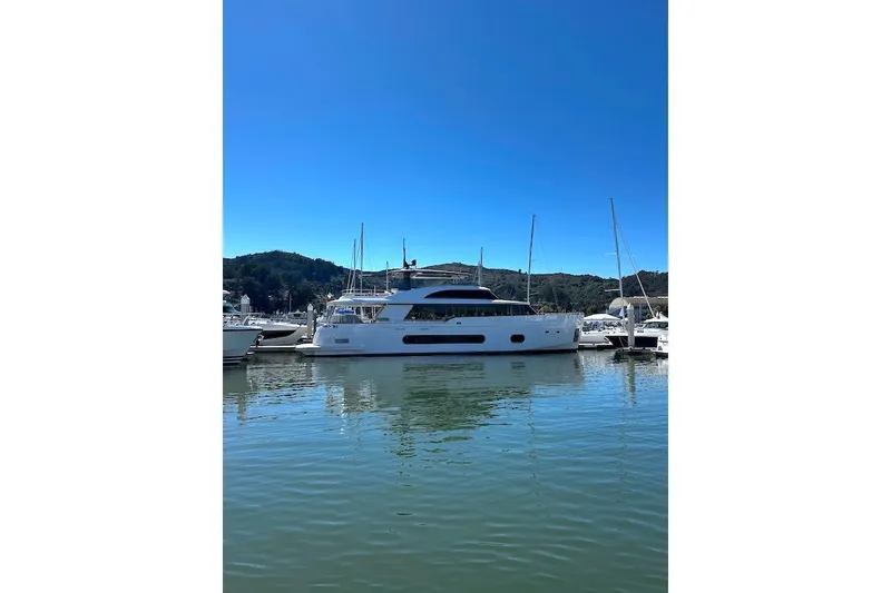 Slide: The Image of Aerial view of marina with Azimut Grande Magellano 25 Metri yacht, 2026 model, docked. - 88