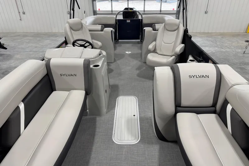 Slide: The Image of Luxurious interior of 2025 Sylvan X-5 boat with plush seating and modern design. - 7