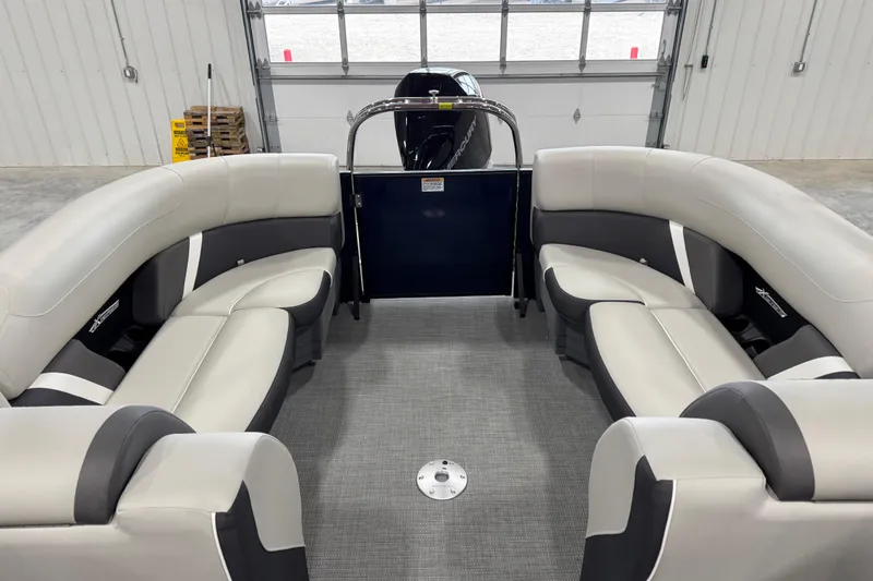 Slide: The Image of Luxurious interior of 2025 Sylvan X-5 boat with plush seating and modern design. - 9